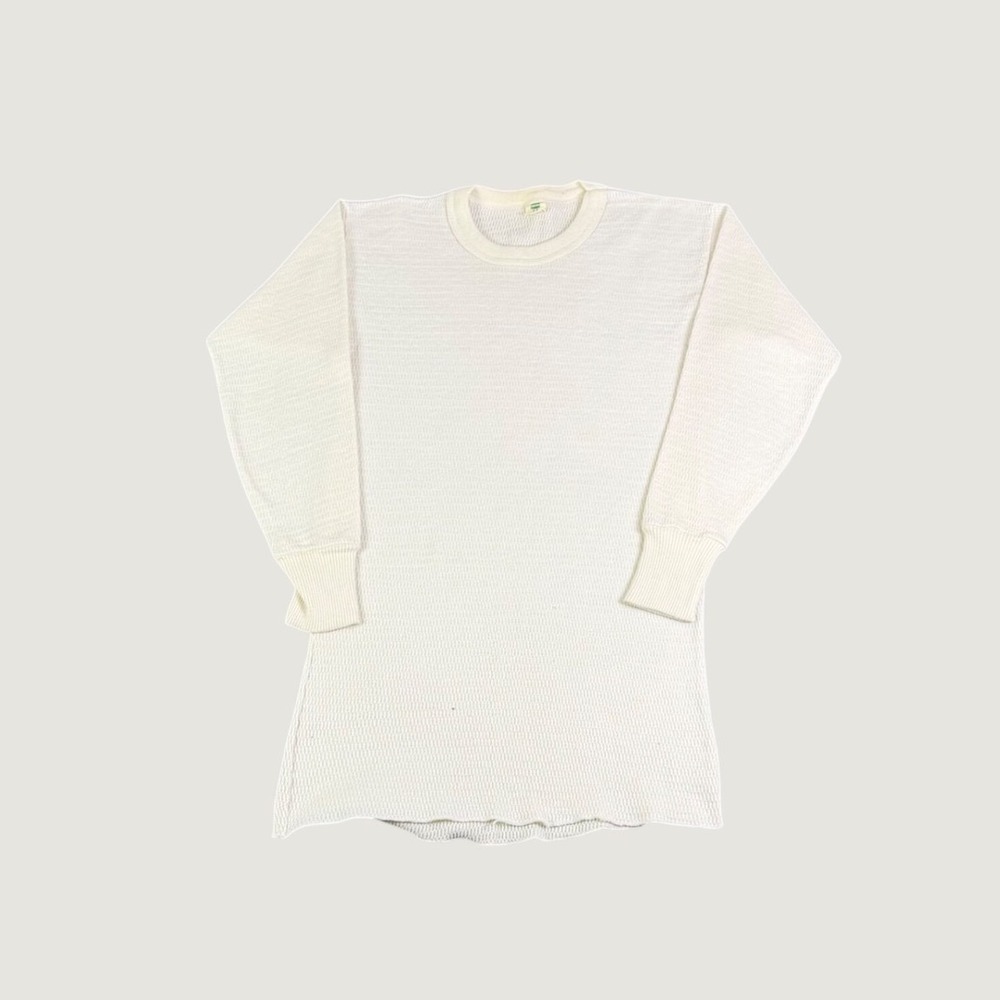 Vintage Hanes Thermal Shirt Mens Large Long White Waffle Knit Long Sleeve Cream